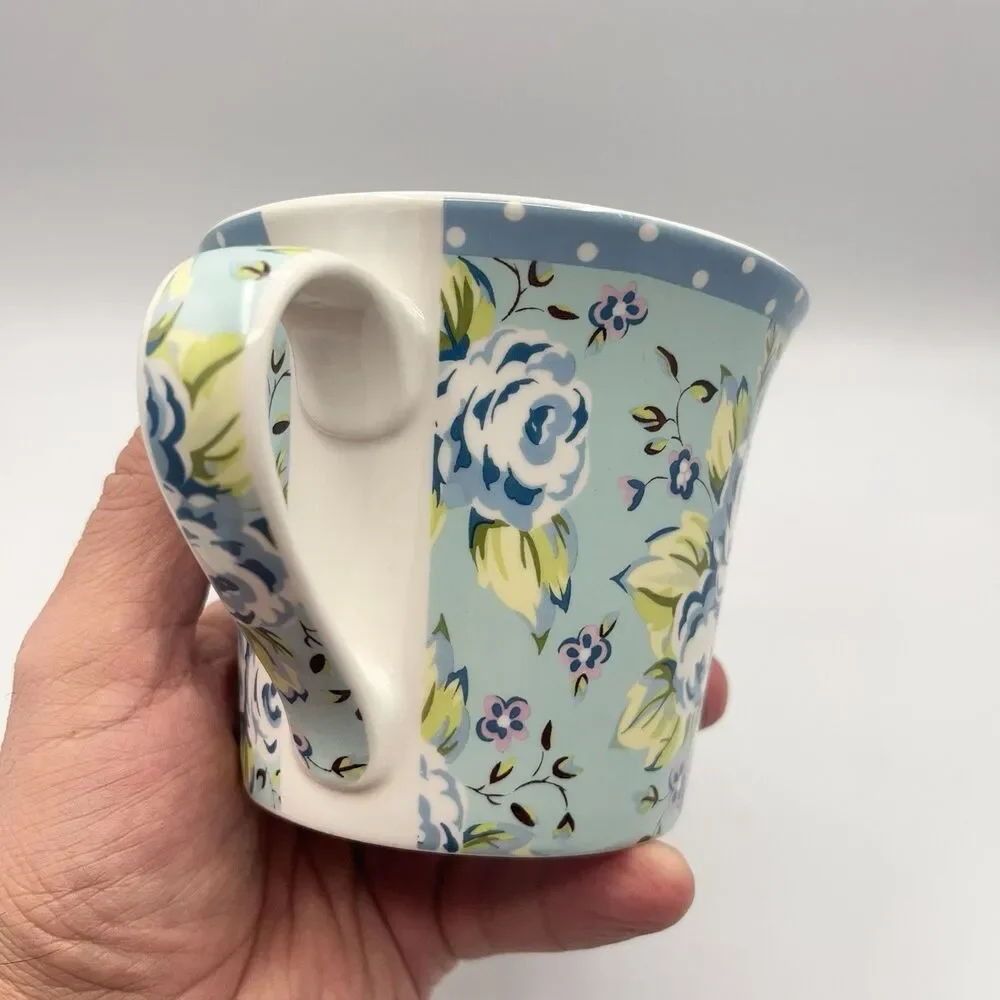 Pier 1 Imports Blue Floral Polka Dot Rim Coffee/Tea Cup Mug